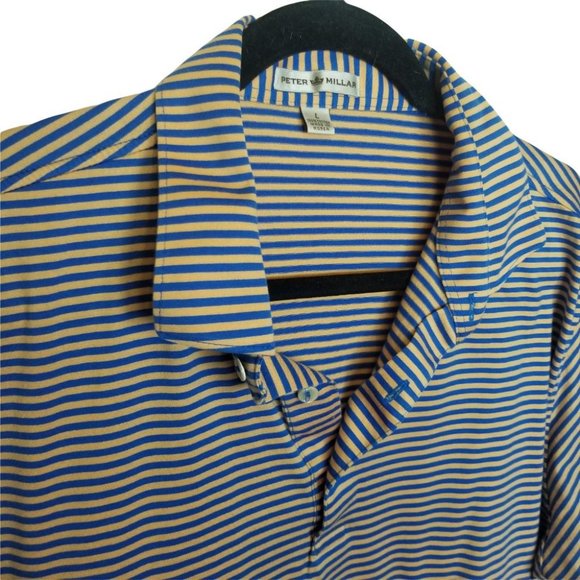 Peter Millar Crown Mens L Blue Orange Striped Pacific Dunes Golf Polo Shirt - Picture 4 of 7